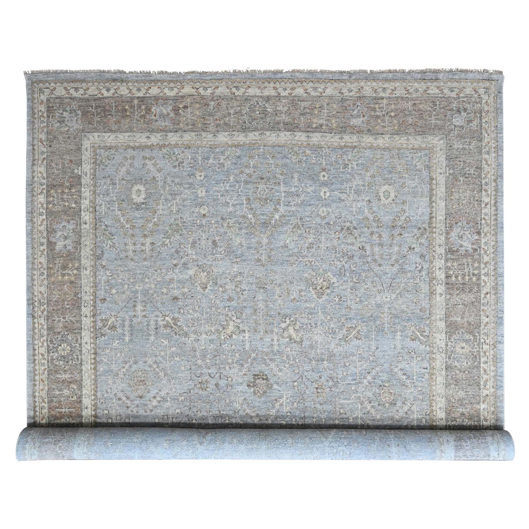 11'10"x14'9" Misty Gray, Supple Collection, Oushak All Over Design, Hand Knotted, Shiny Wool Pile, Vegetable Dyes, XL, Oversized, Oriental Rug 